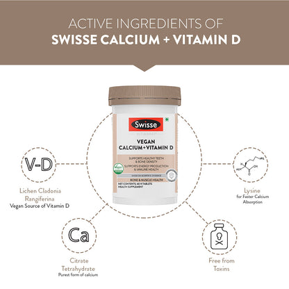 Swisse Ultiboost Vegan CalciumVitamin D Supplement Supports Healthy Teeth  Bone Density Supports Energy Production  Immune Health - 60 Tablets