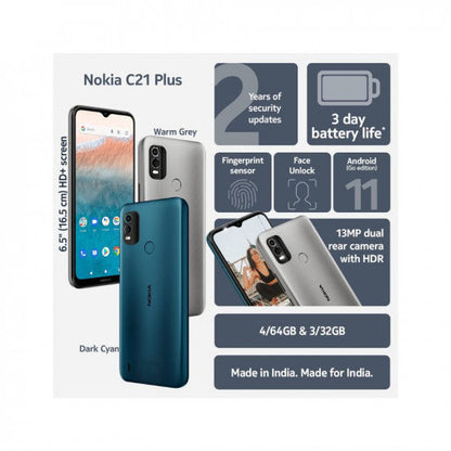 Nokia C21 Plus Android Smartphone Dual SIM 3-Day Battery Life 3GB RAM  32GB Storage 13MP Dual Camera with HDR  Warm Grey