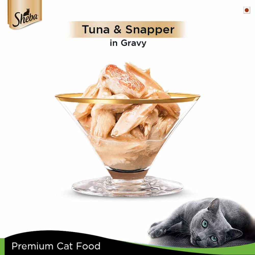 Sheba Complete Nutrition Tuna White Meat  Snapper In Gravy Cat Wet Food and Sheba Chicken Flavour Irresistible Cat Dry Food Combo