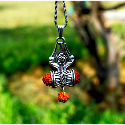 Mahadev Om Silver Locket With Shiva Trishul And Damroo Online