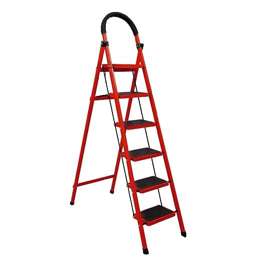 Cheston Premium MS Steel 6-Step Foldable Ladder 6.1 FT Anti-Skid Step Ladder  Sturdy and Strong Supports 150 Kgs  Wide Pedals  Hand Grip Black  Red