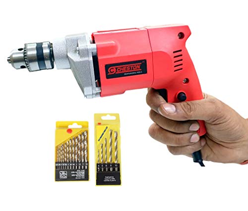 Cheston 10mm Powerful Drill Machine for Wall Metal Wood Drilling 5 Wall and 13 HSS BITS Included