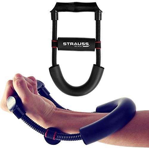 Strauss WristForearm Strengthener: Improves grip strength, adjustable resistance, ideal for athletes/musicians. Black.