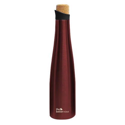 The Better Home 500ml Insulated Stainless Steel Water Bottle, 18 Hours Insulation, Cork Cap, BPA Free, Wine Colour, Leak Proof.