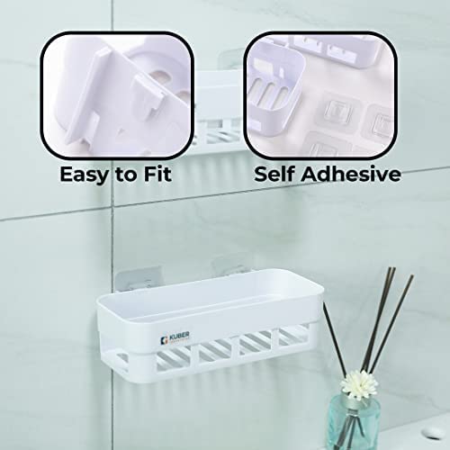 Kuber Industries Bathroom  Kitchen Organizer  Quality PPDurable  Non-ToxicSelf-AdhesiveDrainage HolesPack of 2A50532White