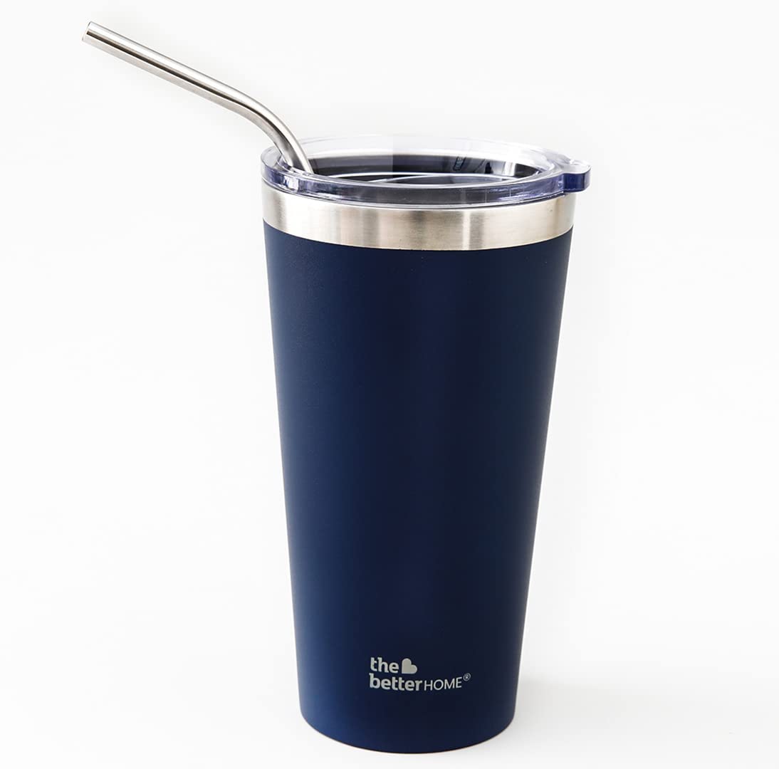 The Better Home 450ml Insulated Coffee Tumbler, 304 Stainless Steel, Leakproof, 6 hrs hot/cold, with Lid & Straw, Perfect for Travel, Home, Office, Blue.