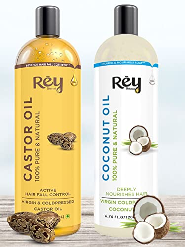Rey Naturals Castor Oil Arandi Oil - Premium Cold Pressed for Hair  Skin Care - 200ml Castor  Coconut 200 ml  200 ml