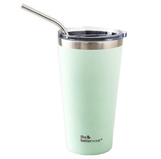 The Better Home 450ml Insulated Tumbler with Straw Lid, Double Wall Stainless Steel, Hot/Cold Coffee Flask, Durable Travel Mug, Green