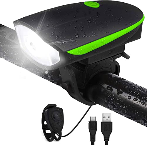 Strauss Bicycle LED Headlight with Horn, Rechargeable, Adjustable, 2-in-1, Green