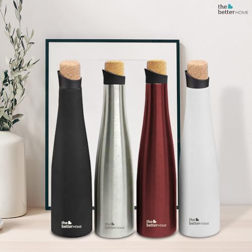 The Better Home Rogue Series Insulated 500ml Black Water Bottle with Cork Cap for Office, Kids, Hot/Cold, Stainless Steel, Aesthetic.