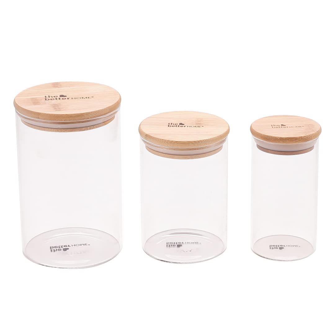 The Better Home Borosilicate Glass Jar Set, 4 Pack, 1000ml, Air Tight Kitchen Storage Containers with Lids.