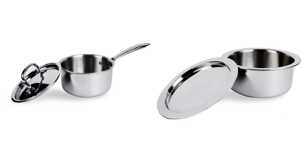 USHA SHRIRAM Triply Stainless Steel Sauce Pan with Lid, Induction Cookware, Easy Grip Handles, 1.4L & 2.1L