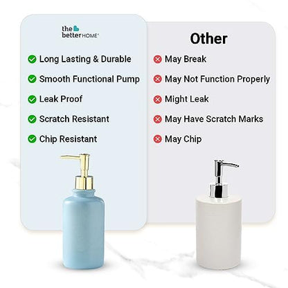 The Better Home 400ml Soap Dispenser Bottle - Blue Set of 2 Ceramic Liquid Pump Dispenser for Kitchen Wash-Basin and Bathroom