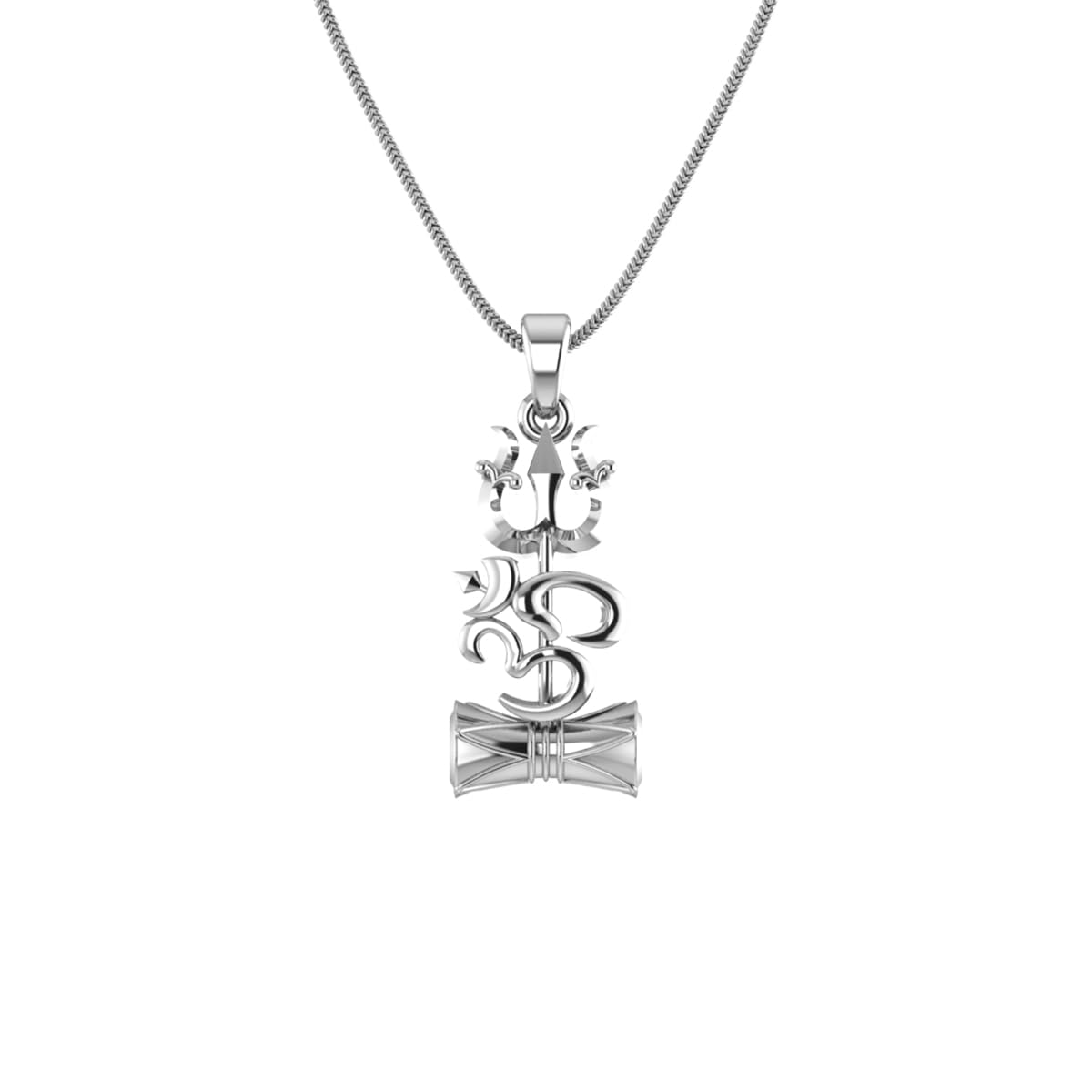 Mahadev Trishul With Damru Silver Pendant With Chain