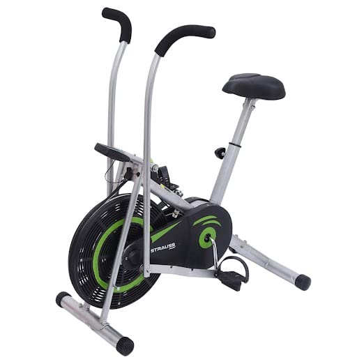 Strauss Stayfit Exercise Bike: Adjustable Resistance, Cushioned Seat, LCD Monitor, Max Weight 120Kg, Green.