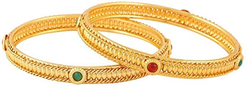 Yellow Chimes 2 PCS Exclusive Delicate Plain Antique Gold Plated Traditional Bangles For Women AND Girls 2.4
