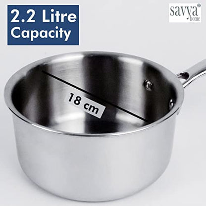 SAVYA HOME Triply Cookware Combo: Kadai 26cm-3L, Saucepan 18cm, Casserole 22cm-4L, SS Lids, Stove & Induction Compatible.