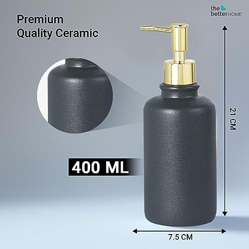 The Better Home 400ml Soap Dispenser Bottle - Black Set of 6 Ceramic Liquid Pump Dispenser for Kitchen Wash-Basin and Bathroom