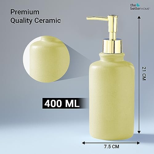 The Better Home 400ml Soap Dispenser Bottle - Green Set of 3 Ceramic Liquid Pump Dispenser for Kitchen Wash-Basin and Bathroom