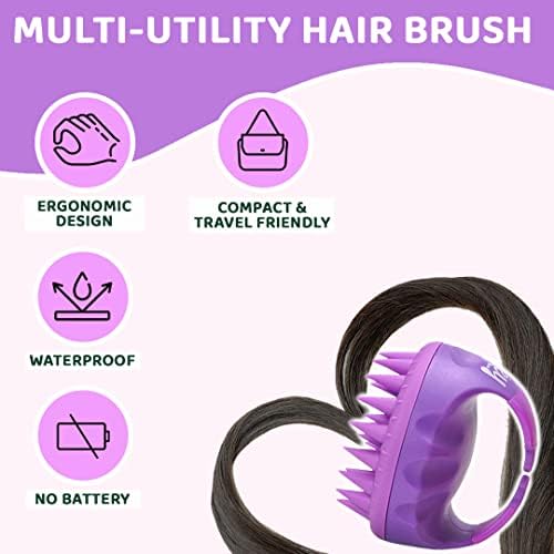 Rey Naturals Hair Scalp Massager Shampoo Brush - Hair Growth Scalp Care and Relaxation - Soft Bristles for Gentle Massage - Pink Color Pink  Purple