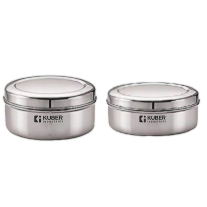 Kuber Industries Set of 2 Stainless Steel Flat Kitchen Container Set  Rust Proof  Durable  Multipurpose Easy to Clean Sturdy  Stackable  Assorted