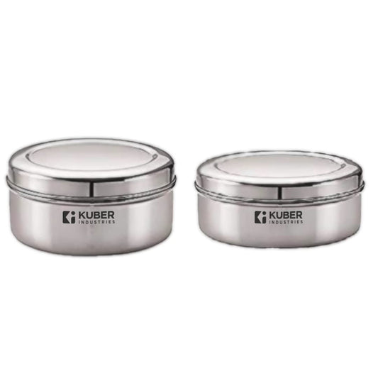 Kuber Industries Stainless Steel Flat Kitchen Container Set  Rust Proof  Durable  Multipurpose Easy to Clean Sturdy  Stackable  Kitchen Storage Containers Set of 2 - Assorted