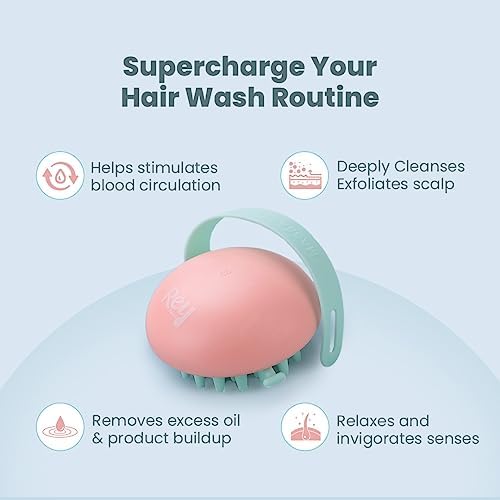 Rey Naturals Hair Scalp Massager Shampoo Brush for Men and Women -Hair Growth Scalp Care and Relaxation - Soft Bristles for Gentle Massage Pink  White combo