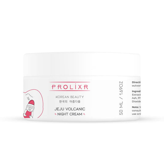Prolixrs Jeju Volcanic Night Cream- With White Tea Oil  Bamboo Extract - Reduces Wrinkles  Fine Lines - For Skin Brightening - Korean Skin Care Products - For All Skin Types - 50ML