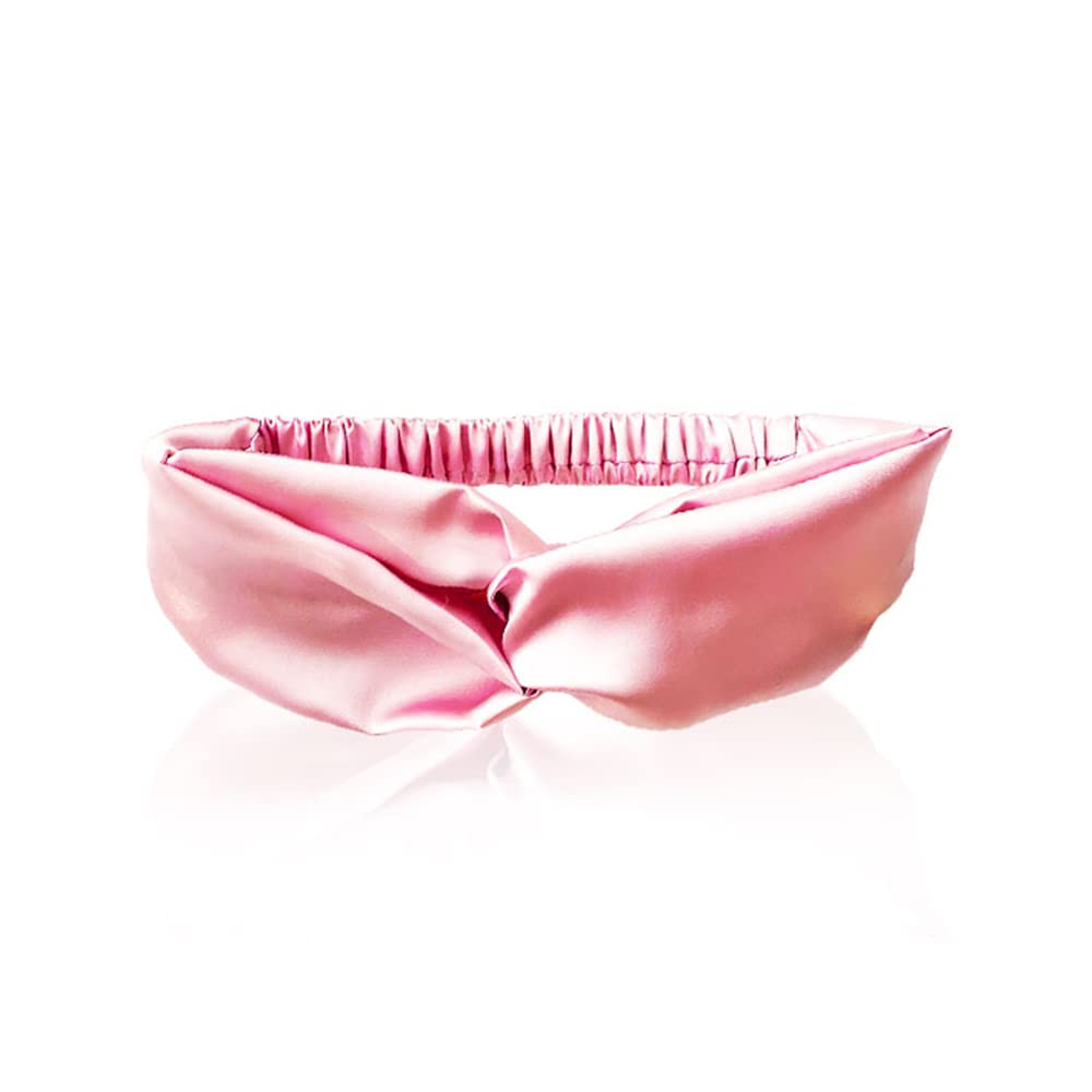 Prolixrs Pink Satin Cross Knot Headband For Women - Double Twist Head Wrap - No Hair Breakage Pulling  Tugging - Soft Elastic  Comfortable Stretch