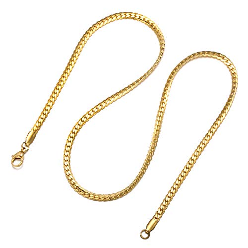 Yellow Chimes Trendy Classic Stainless Steel Flat Curb Chain 24 Inch Golden Necklace Gold Plated Chain for Men Golden YCSSCH-FLATCURB-24-GL
