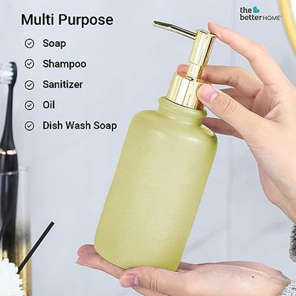 The Better Home 400ml Soap Dispenser Bottle - Green Set of 6 Ceramic Liquid Pump Dispenser for Kitchen Wash-Basin and Bathroom