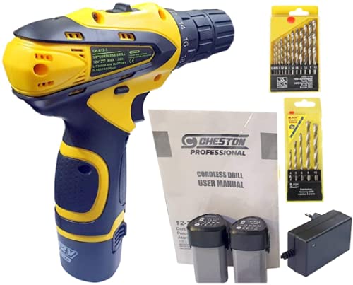 Cheston 10 mm Dual Speed Keyless Chuck 12V Cordless DrillScrewdriver with LED Torch Variable Speed. rpm 0-350 1350