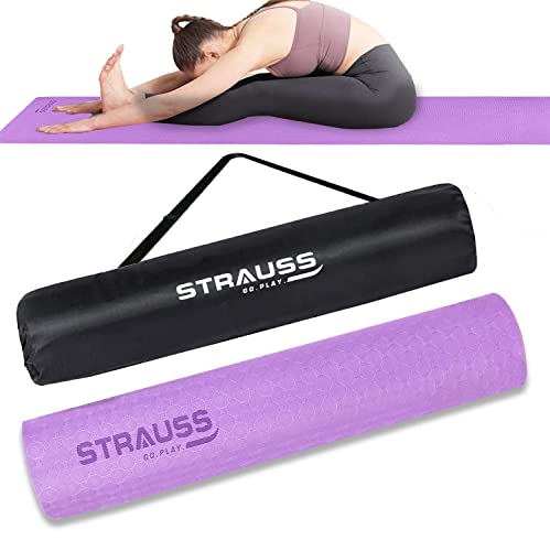 STRAUSS TPE Dual Layer Yoga Mat, 6MM, Purple. Lightweight, Eco-Friendly, Ideal for Home Gym, Yoga, Pilates. Includes Carry Bag.