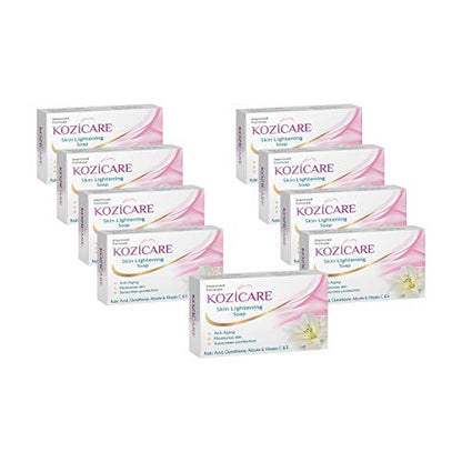 Kozicare Skin Lightening Soap: Kojic Acid, Arbutin, Vitamins C & E, Glutathione, sunscreen, moisturizes, 75g, Pack of 9.