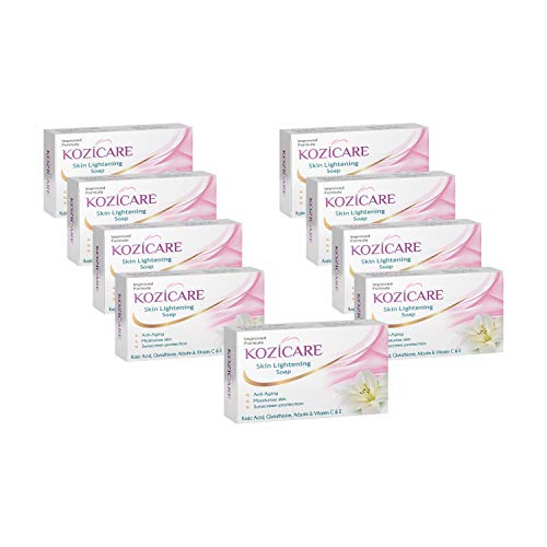 Kozicare Skin Lightening Soap: Kojic Acid, Arbutin, Vitamins C & E, Glutathione, sunscreen, moisturizes, 75g, Pack of 9.