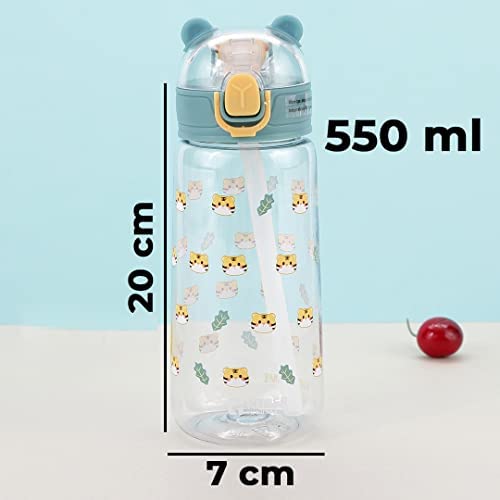 Homestic Sipper Bottle with Straw for Kids  Teddy Tumbler Sipper Cup I Cute Water Bottle with LidFood Grade PlasticOne Click OpenLeak Proof BPA Free 420 ml ISchool Boys Girls Transparent