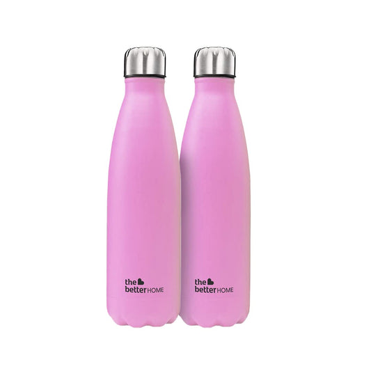 The Better Home 500ml Thermosteel Bottles (2-Pack), 304 Stainless Steel, Hot 18hrs, Cold 24hrs, Leakproof, Insulated, Pink.