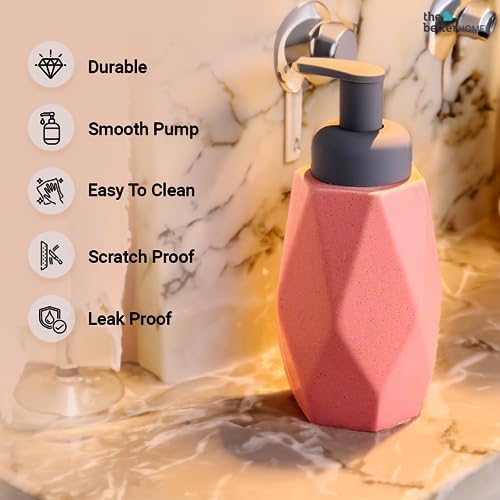 The Better Home 400ml Pink Ceramic Dispenser Set of 3 for Kitchen, Wash-Basin, Bathroom - Ideal for Shampoo, Hand Wash, Sanitizer, Lotion.