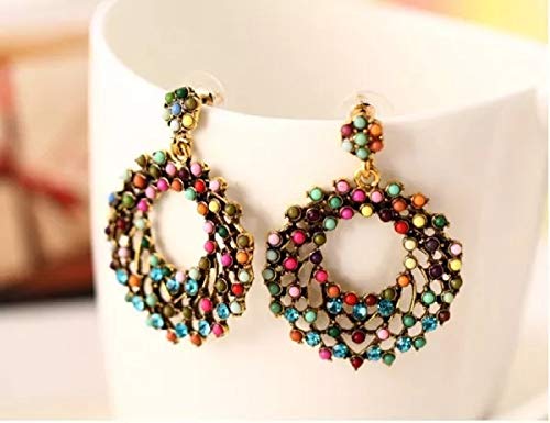Yellow Chimes Earrings for Women and Girls  Fashion Multicolor Stone and Beads Studded Drop  Gold Plated Bohemian Beads Western Drop Earrings  Accessories Jewellery for Women  Birthday Gift for Girls and Women Anniversary Gift for Wife