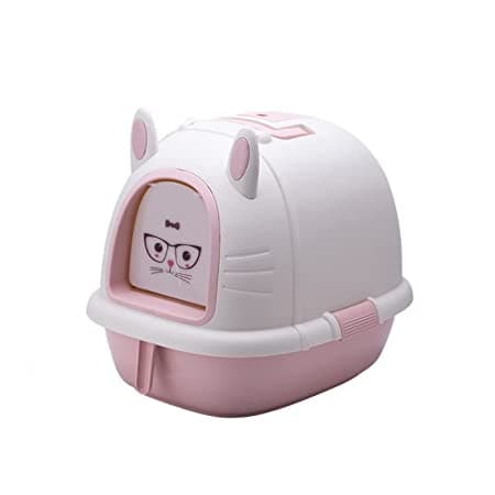 PetGains Fully Enclosed Litter Box Deodorant Anti Stink Toilet for Cats PinkWhite