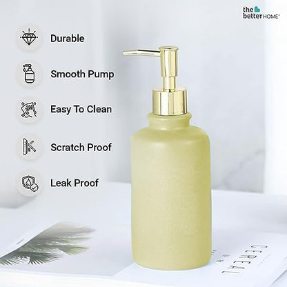 The Better Home 400ml Soap Dispenser Bottle - Green Set of 3 Ceramic Liquid Pump Dispenser for Kitchen Wash-Basin and Bathroom