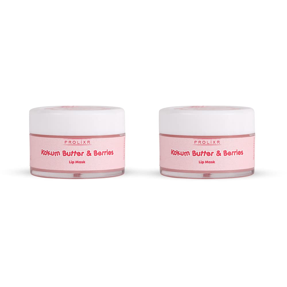 Prolixr Kokum Butter Berry Lip Mask - Overnight Hydration for Chapped, Dark, Dry Lips - All Skin Types - Cruelty Free - Pack of 2