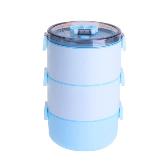 Kuber Industries Insulated Lunch Box, 3 Compartments, BPA Free, Leakproof, Microwave & Dishwasher Safe, 3000 ML, Blue.