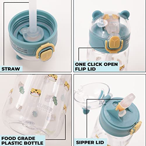 Homestic Sipper Bottle with Straw for Kids  Teddy Tumbler Sipper Cup I Cute Water Bottle with LidFood Grade PlasticOne Click OpenLeak Proof BPA Free 420 ml ISchool Boys Girls Transparent