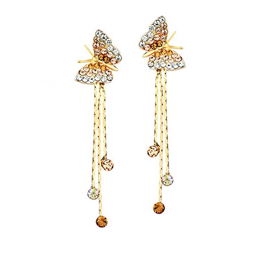 Yellow Chimes Danglers Earrings for Women Butterfly Shaped Gold Plated Crystal Dangler Earrings for Women and Girls