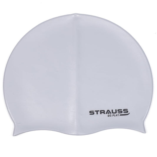 Strauss Swimming Cap with Ear Protector, Breathable Waterproof Fabric, for Long/Short Hair, Adults, Men & Women, Grey.