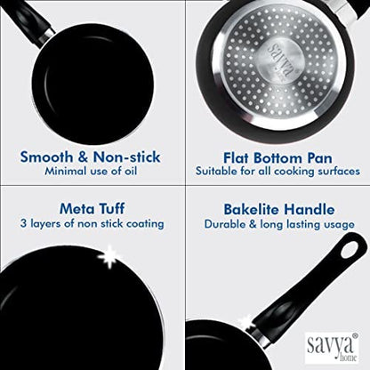 SAVYA HOME 26cm Non Stick Fry Pan-2.3mm Black1 Savya- 18cm Non Stick Fry Pan-2.3mm Black Heat Surround Cooking  Gas  Induction Cookware  Black