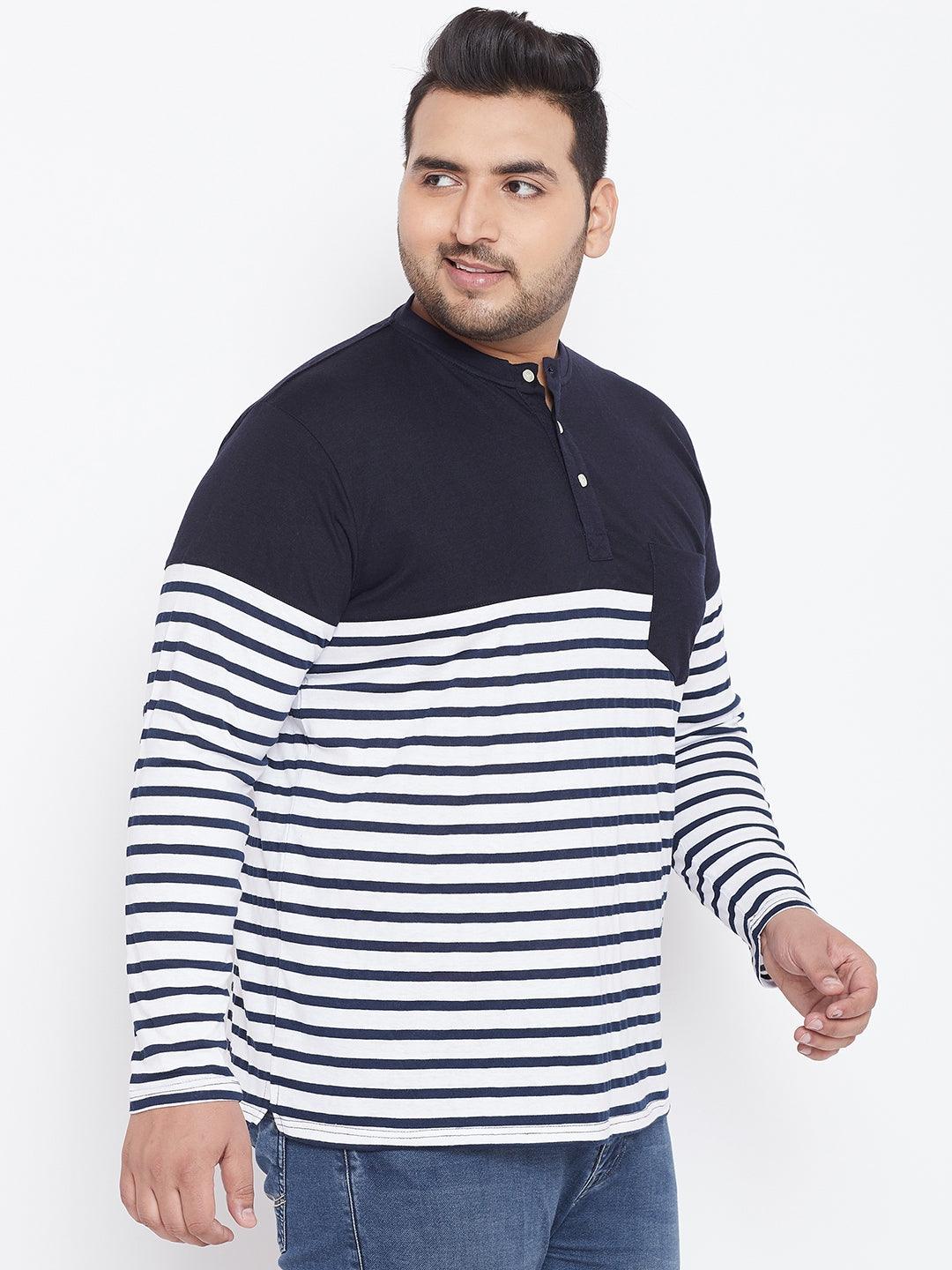 Men Plus Size Tito Striped Henley Tshirt