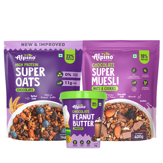 CHOCOLATEY BREAKFAST COMBO - High Protein Rolled Oats 1kg  Chocolate Super Muesli 400g  Chocolate Peanut Butter Smooth 1kg - Mega Saver Pack