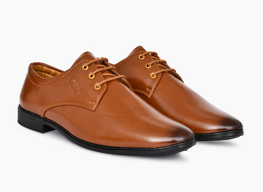 Pointed-toe Neat Look Lace-up Derby Shoes for Men  Tan